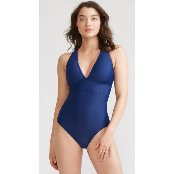 Yummie Maia Plunge One-piece Swimsuit Navy 6 - Picture 2 of 12